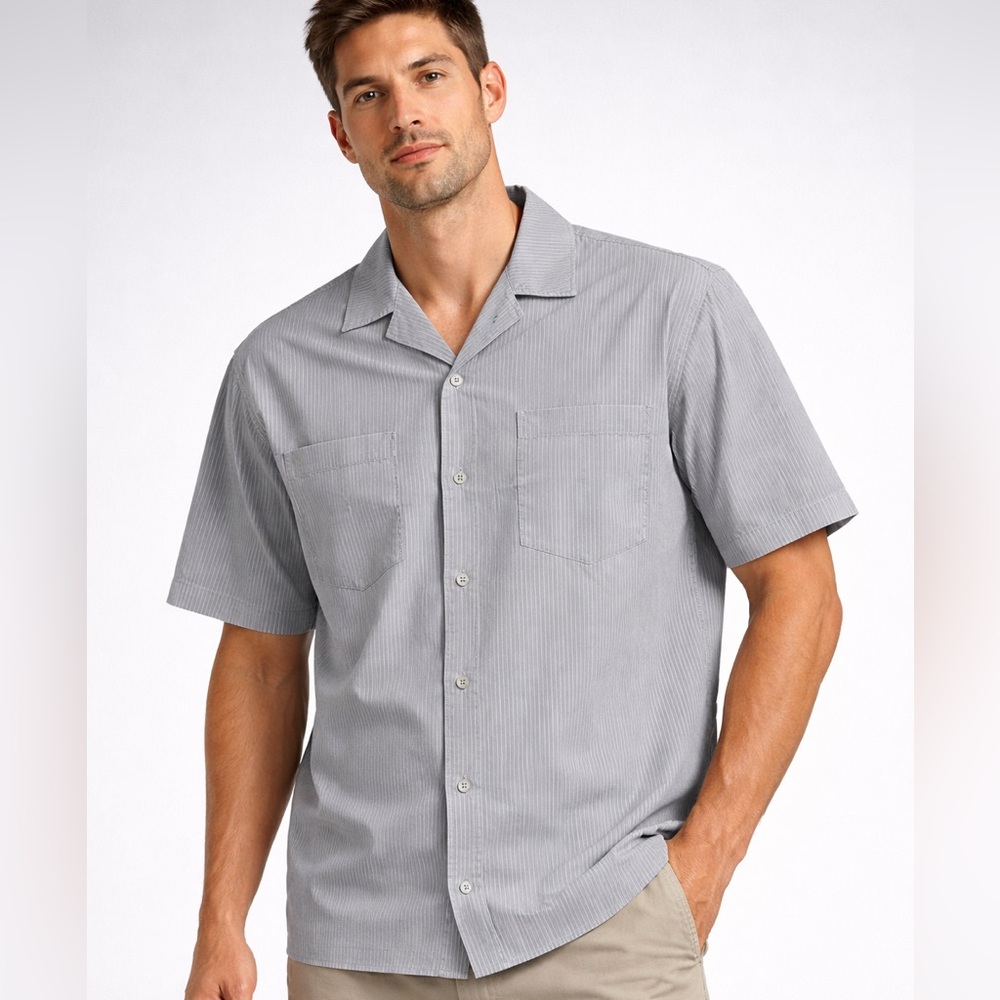 Ananke Men’s Light Gray stripes Short‎ Sleeve Button-Up Shirt Size Large NWT